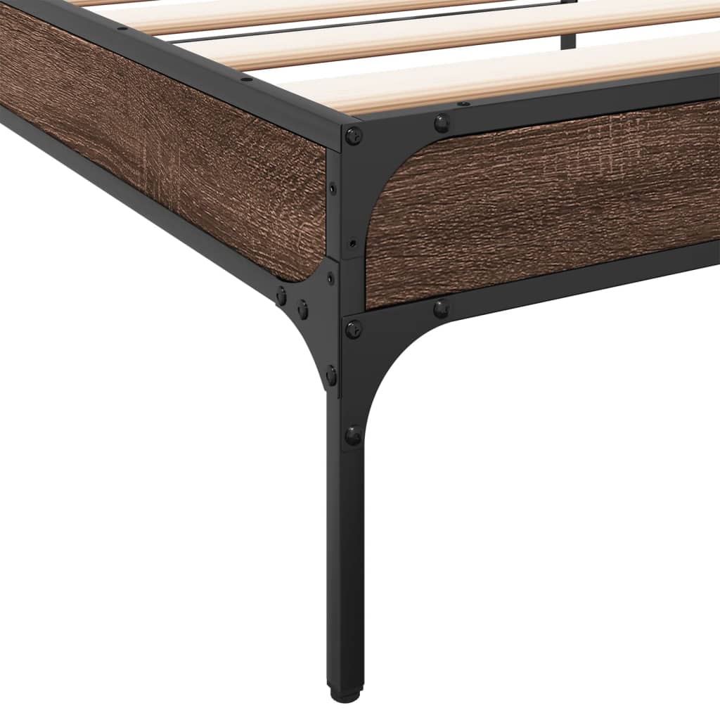 Bedframe bewerkt hout en metaal bruin eikenkleurig 75x190 cm is nu te koop bij PeponiXL, paradijselijk wonen!