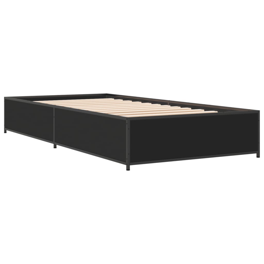 Bedframe bewerkt hout en metaal zwart 100x200 cm is nu te koop bij PeponiXL, paradijselijk wonen!