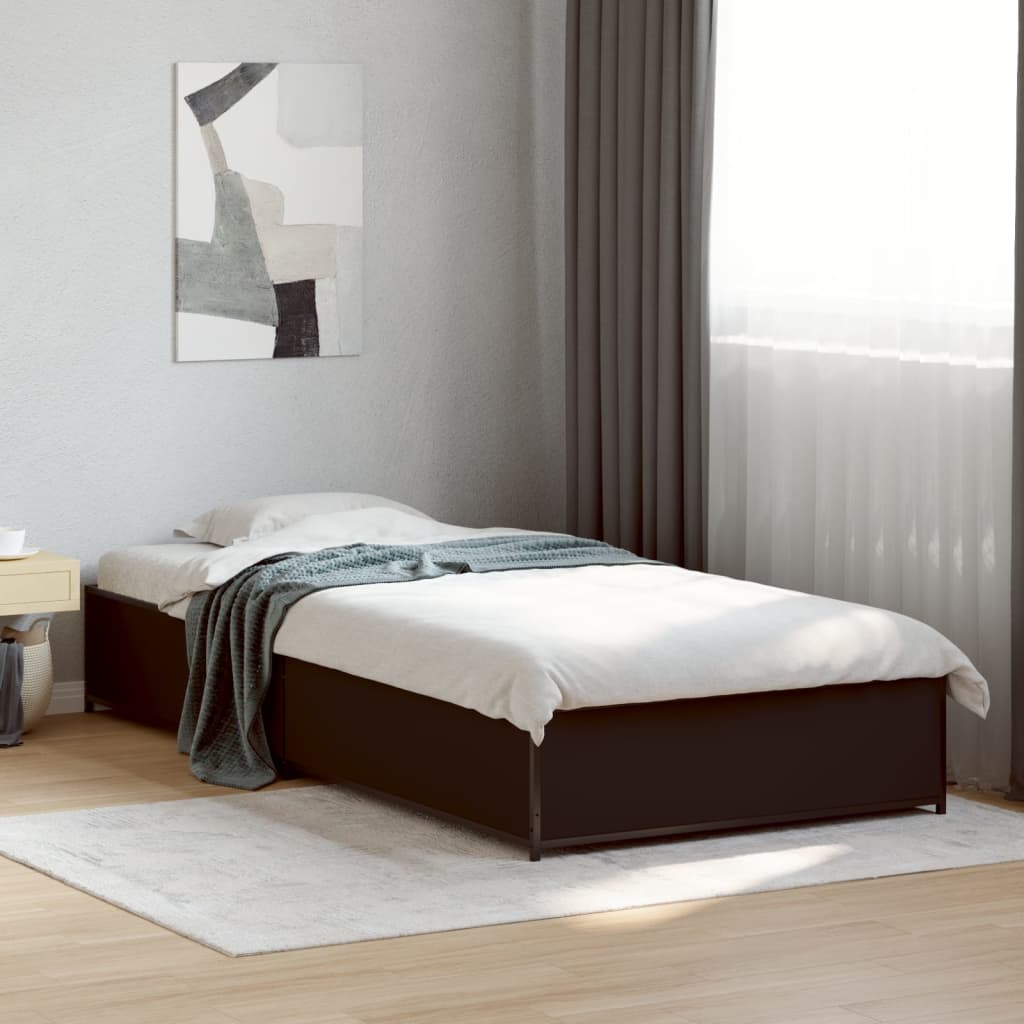 Bedframe bewerkt hout en metaal zwart 100x200 cm is nu te koop bij PeponiXL, paradijselijk wonen!