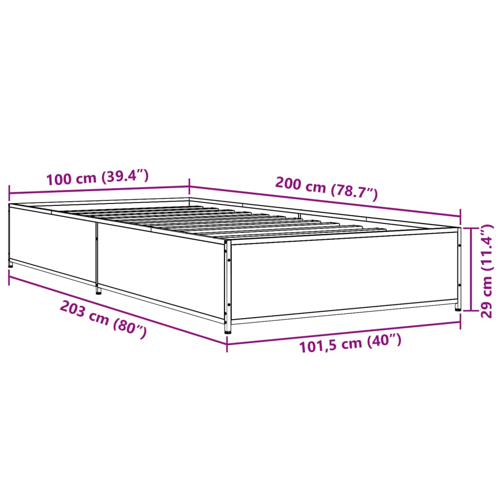 Bedframe bewerkt hout en metaal zwart 100x200 cm is nu te koop bij PeponiXL, paradijselijk wonen!