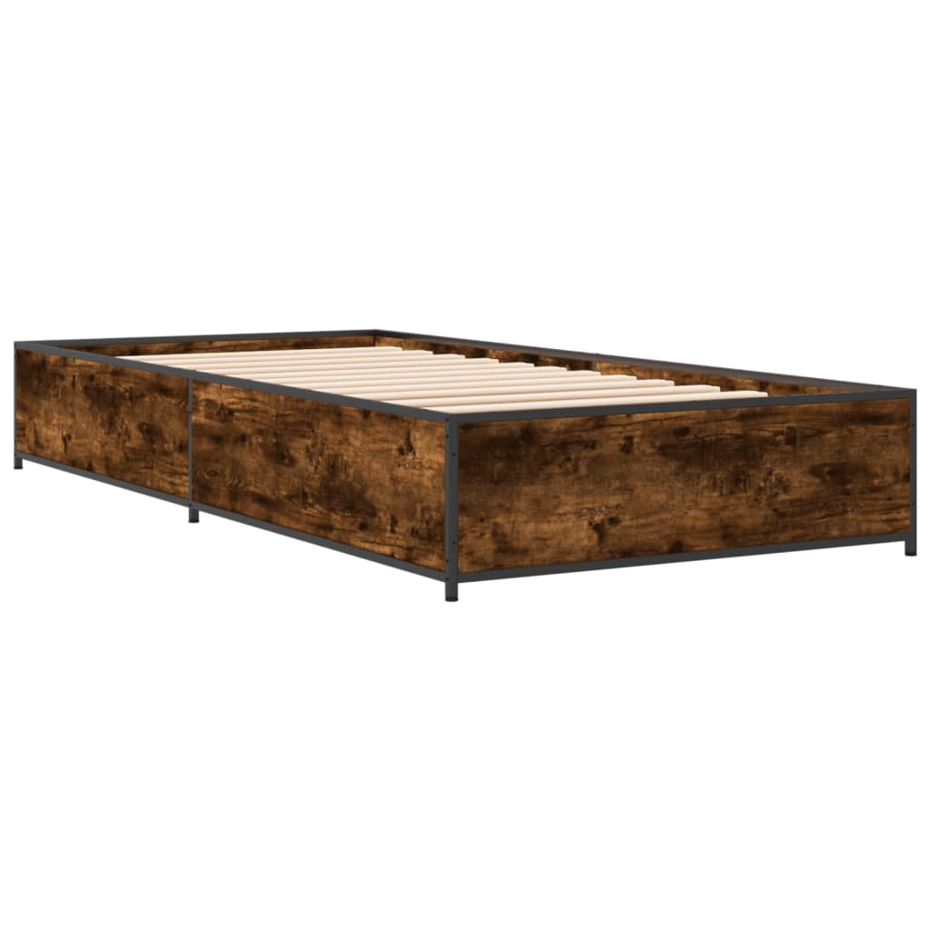 Bedframe bewerkt hout en metaal gerookt eikenkleurig 100x200 cm is nu te koop bij PeponiXL, paradijselijk wonen!