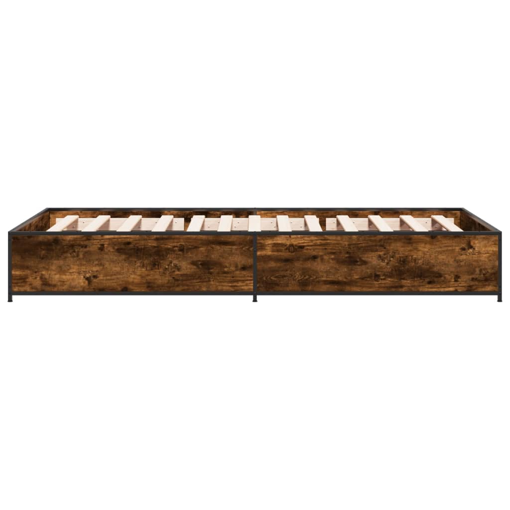 Bedframe bewerkt hout en metaal gerookt eikenkleurig 100x200 cm is nu te koop bij PeponiXL, paradijselijk wonen!