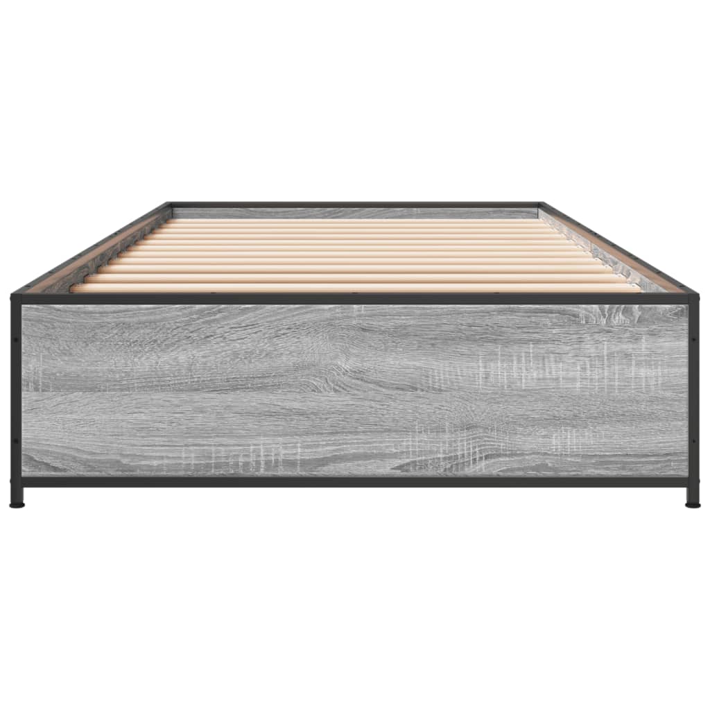 Bedframe bewerkt hout en metaal grijs sonoma eiken 100x200 cm is nu te koop bij PeponiXL, paradijselijk wonen!
