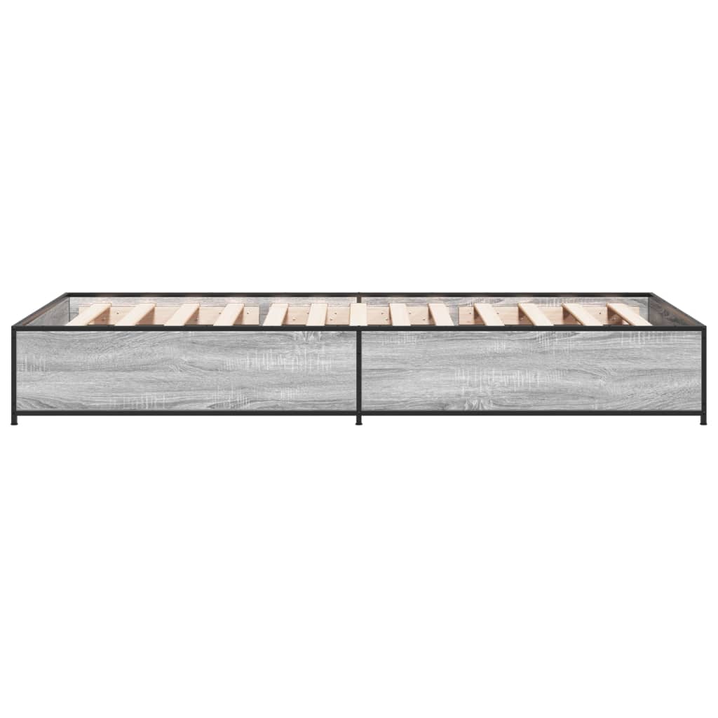 Bedframe bewerkt hout en metaal grijs sonoma eiken 100x200 cm is nu te koop bij PeponiXL, paradijselijk wonen!