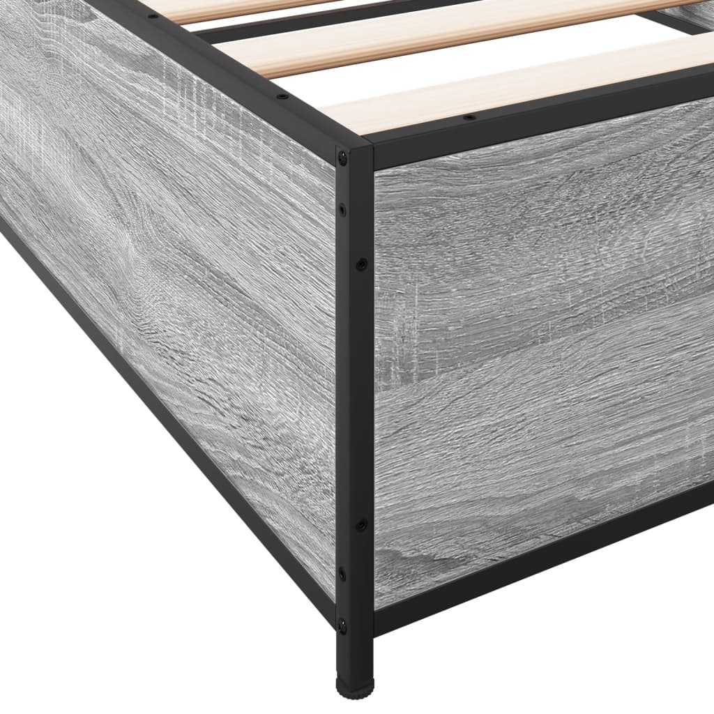 Bedframe bewerkt hout en metaal grijs sonoma eiken 100x200 cm is nu te koop bij PeponiXL, paradijselijk wonen!