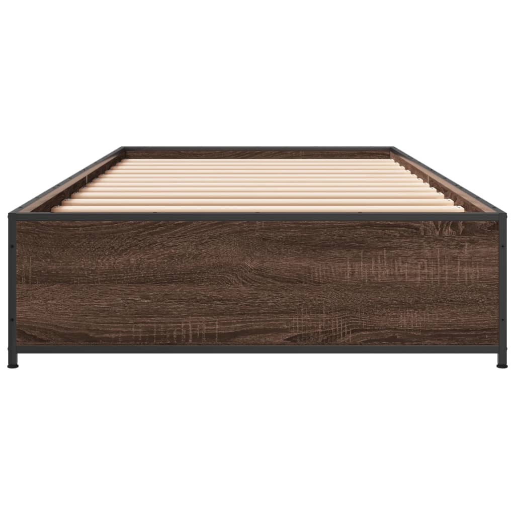 Bedframe bewerkt hout en metaal bruin eikenkleurig 100x200 cm is nu te koop bij PeponiXL, paradijselijk wonen!