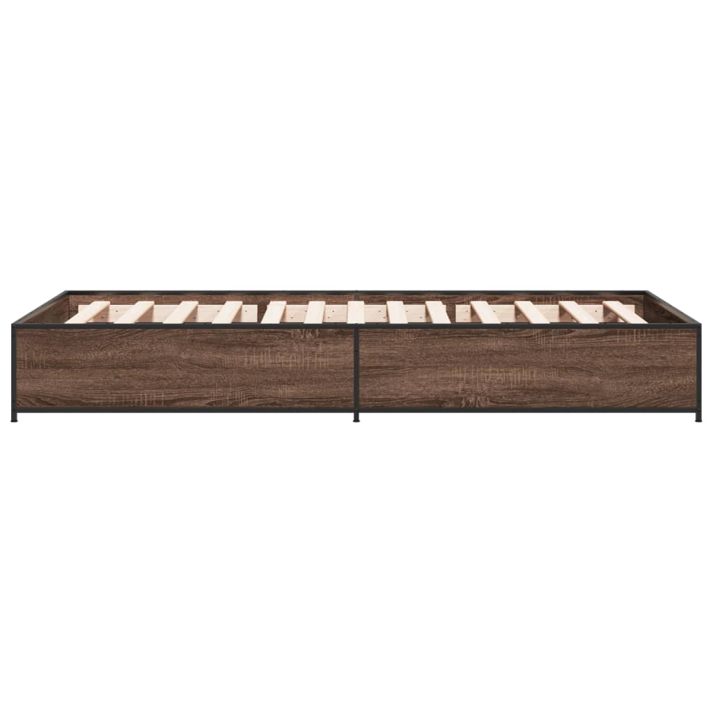 Bedframe bewerkt hout en metaal bruin eikenkleurig 100x200 cm is nu te koop bij PeponiXL, paradijselijk wonen!