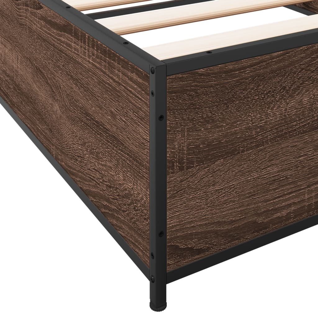 Bedframe bewerkt hout en metaal bruin eikenkleurig 100x200 cm is nu te koop bij PeponiXL, paradijselijk wonen!