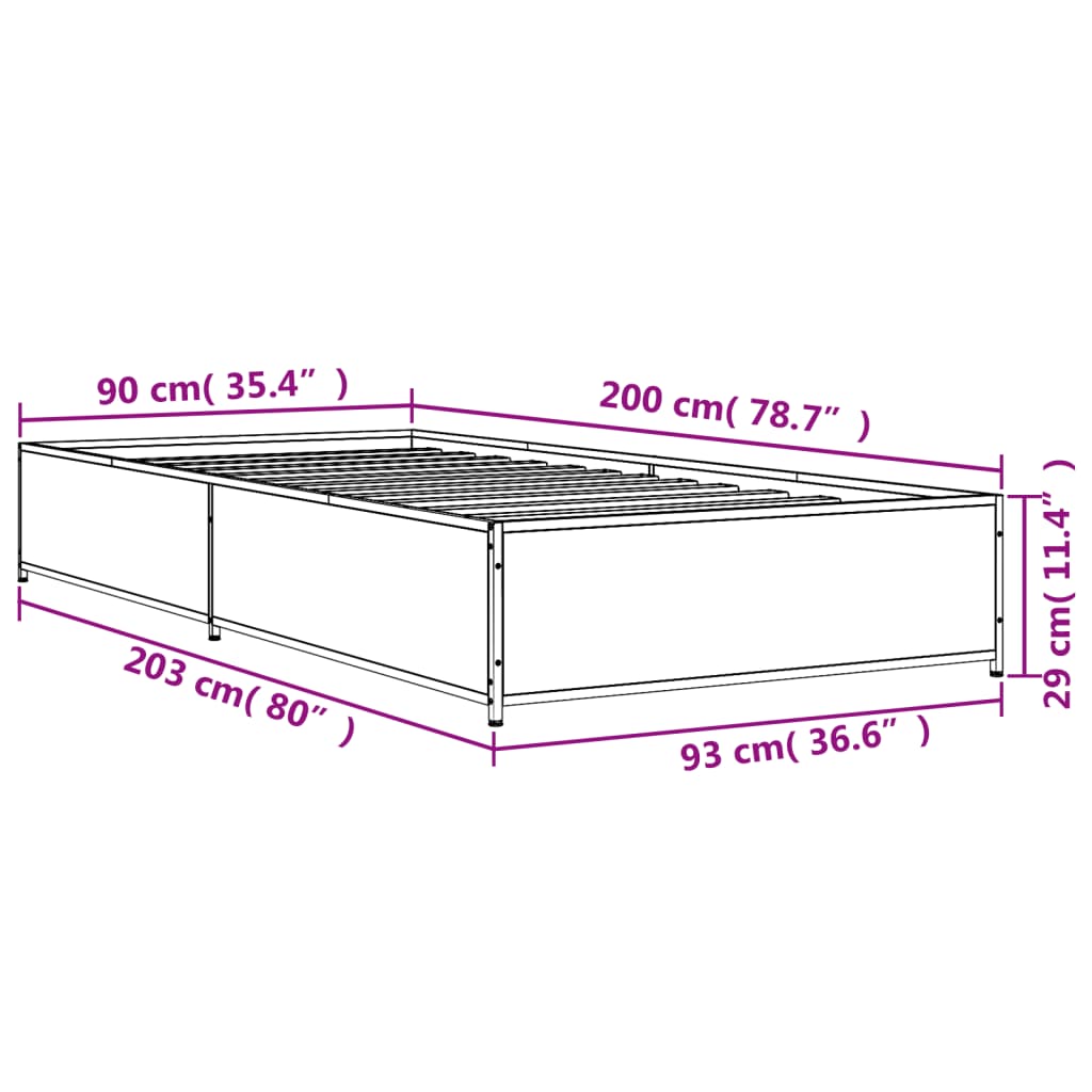 Bedframe bewerkt hout en metaal zwart 90x200 cm is nu te koop bij PeponiXL, paradijselijk wonen!