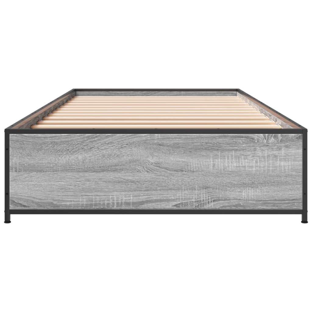 Bedframe bewerkt hout en metaal grijs sonoma eiken 90x200 cm is nu te koop bij PeponiXL, paradijselijk wonen!