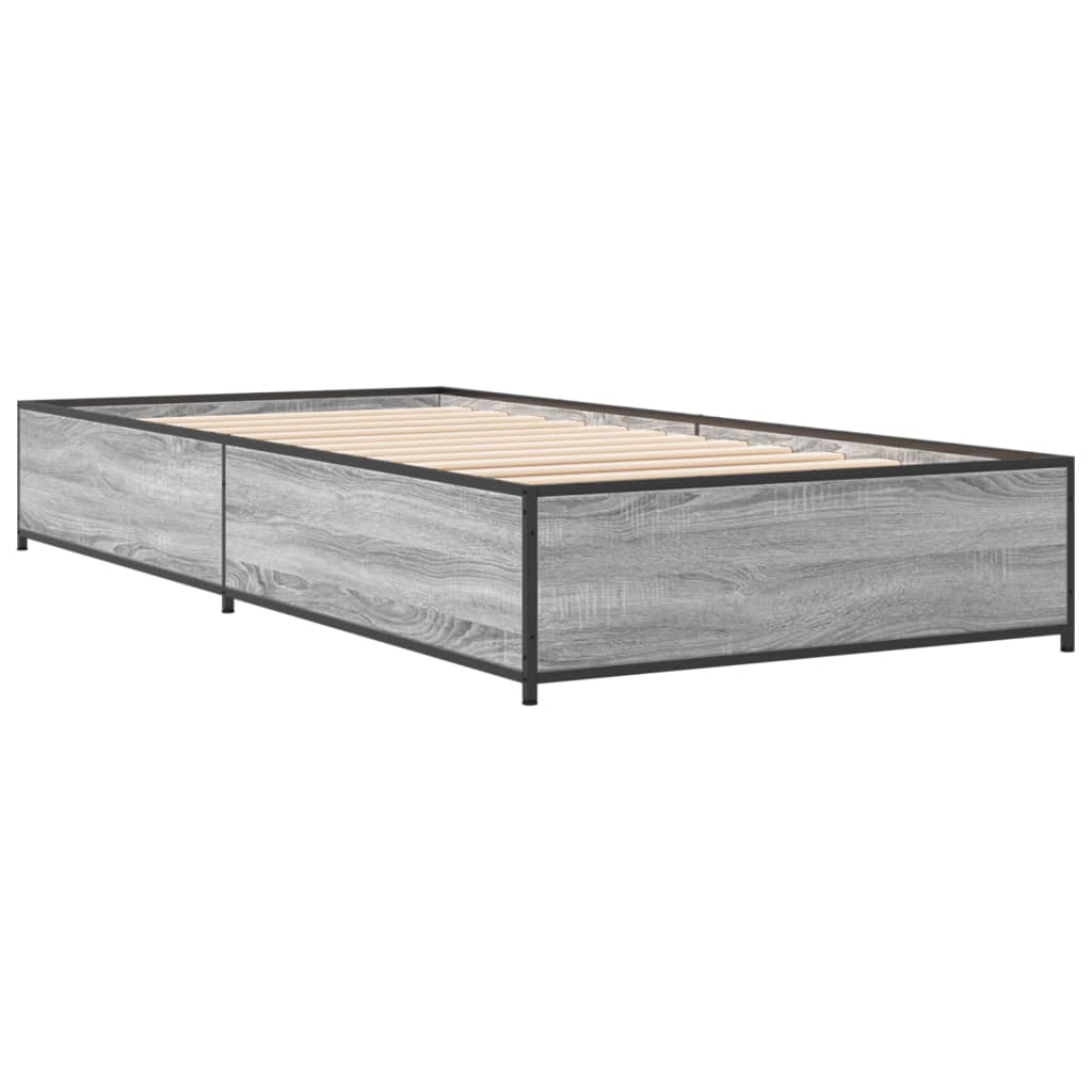 Bedframe bewerkt hout en metaal grijs sonoma eiken 90x200 cm is nu te koop bij PeponiXL, paradijselijk wonen!