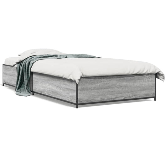 Bedframe bewerkt hout en metaal grijs sonoma eiken 90x200 cm is nu te koop bij PeponiXL, paradijselijk wonen!