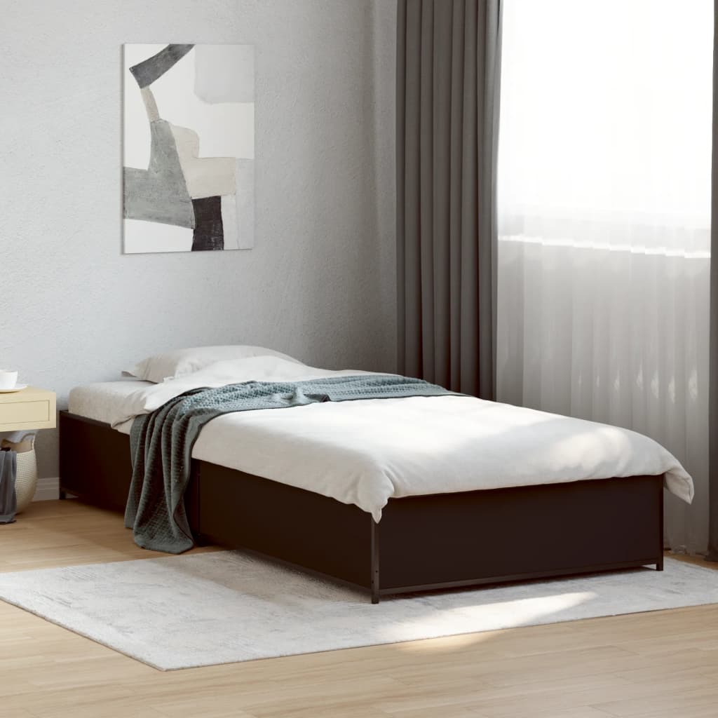 Bedframe bewerkt hout en metaal zwart 90x190 cm is nu te koop bij PeponiXL, paradijselijk wonen!