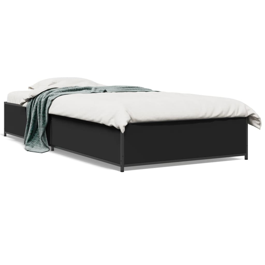 Bedframe bewerkt hout en metaal zwart 90x190 cm is nu te koop bij PeponiXL, paradijselijk wonen!