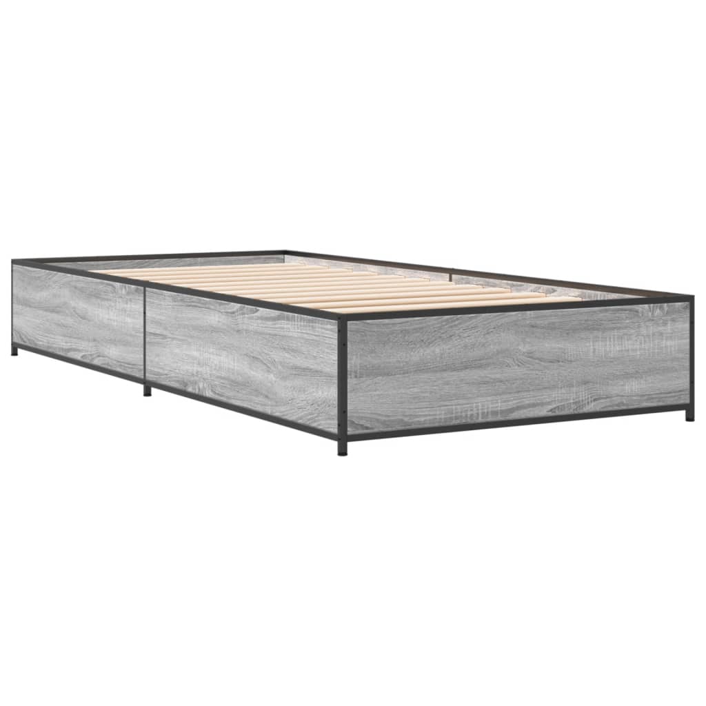 Bedframe bewerkt hout en metaal grijs sonoma eiken 90x190 cm is nu te koop bij PeponiXL, paradijselijk wonen!