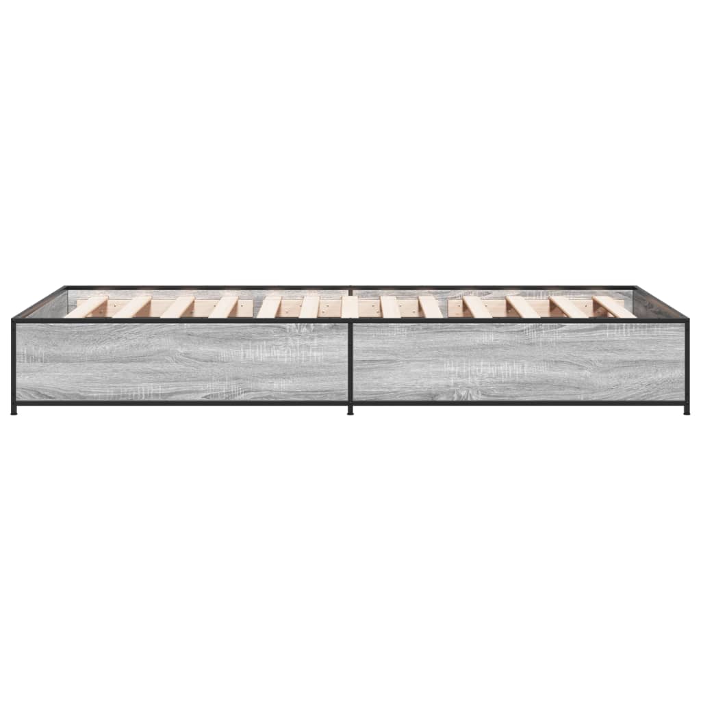 Bedframe bewerkt hout en metaal grijs sonoma eiken 90x190 cm is nu te koop bij PeponiXL, paradijselijk wonen!