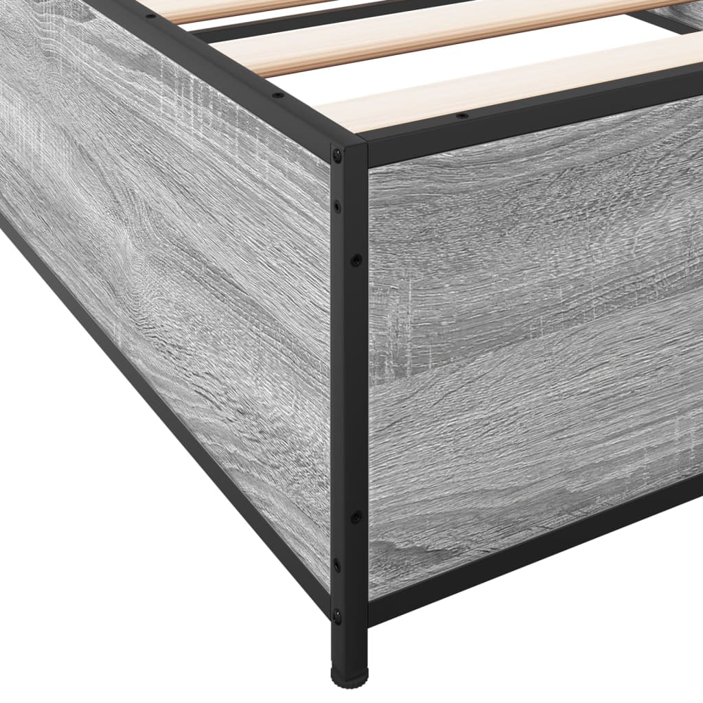 Bedframe bewerkt hout en metaal grijs sonoma eiken 90x190 cm is nu te koop bij PeponiXL, paradijselijk wonen!