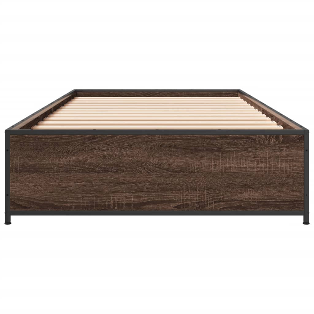 Bedframe bewerkt hout en metaal bruin eikenkleurig 90x190 cm is nu te koop bij PeponiXL, paradijselijk wonen!