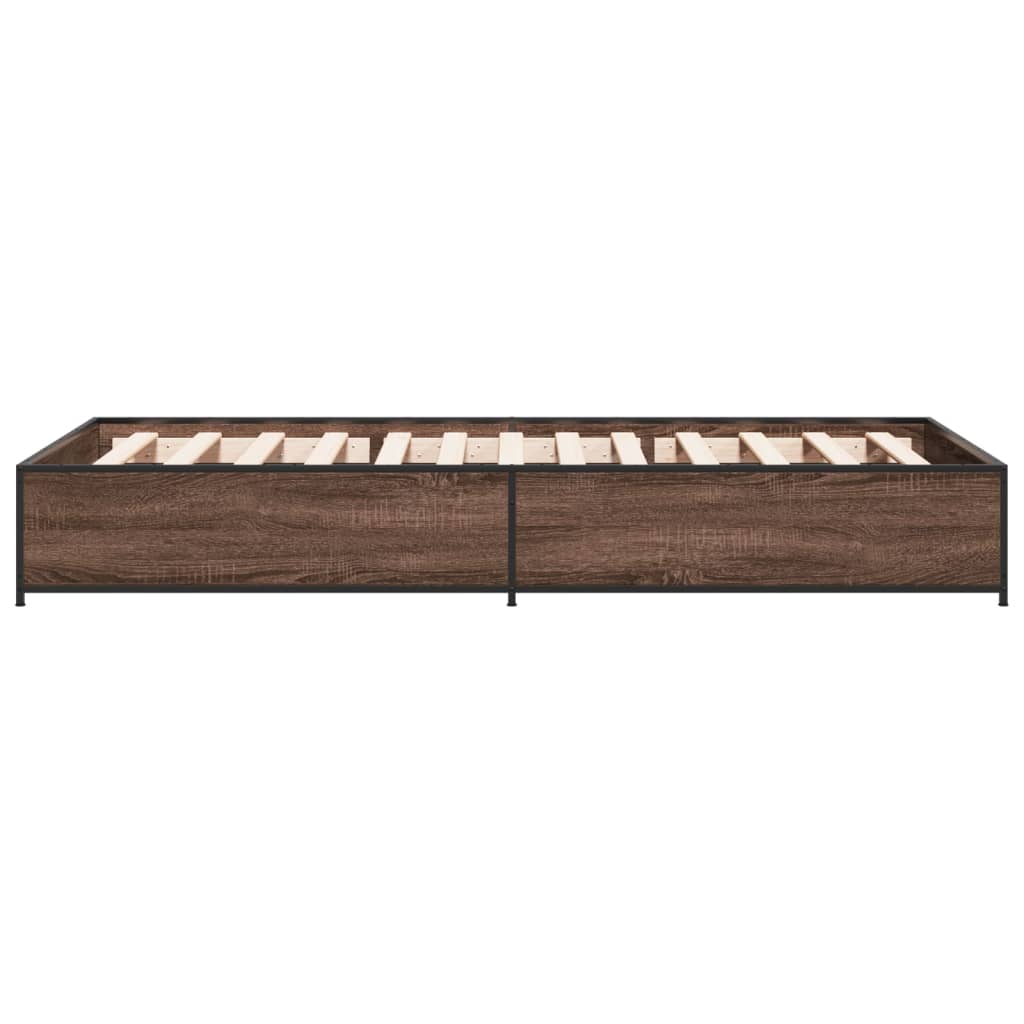 Bedframe bewerkt hout en metaal bruin eikenkleurig 90x190 cm is nu te koop bij PeponiXL, paradijselijk wonen!