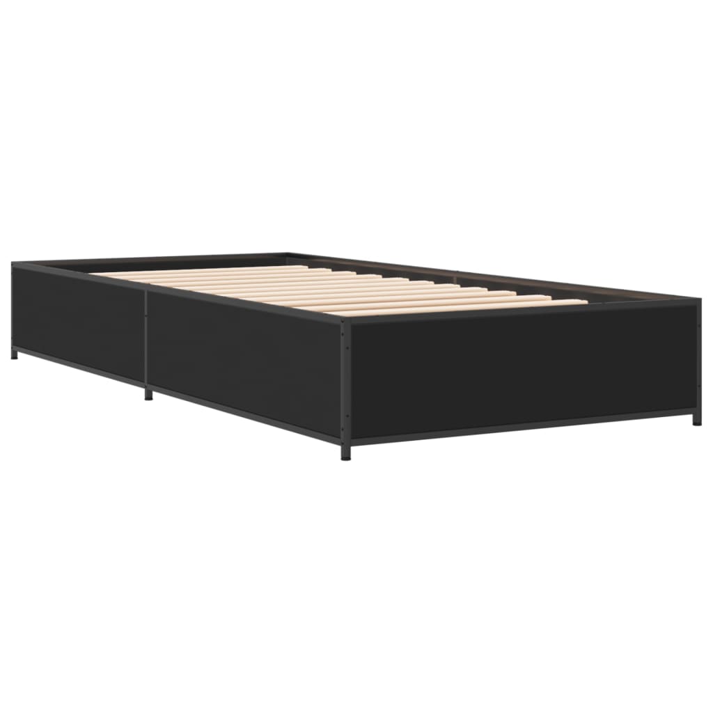 Bedframe bewerkt hout en metaal zwart 75x190 cm is nu te koop bij PeponiXL, paradijselijk wonen!