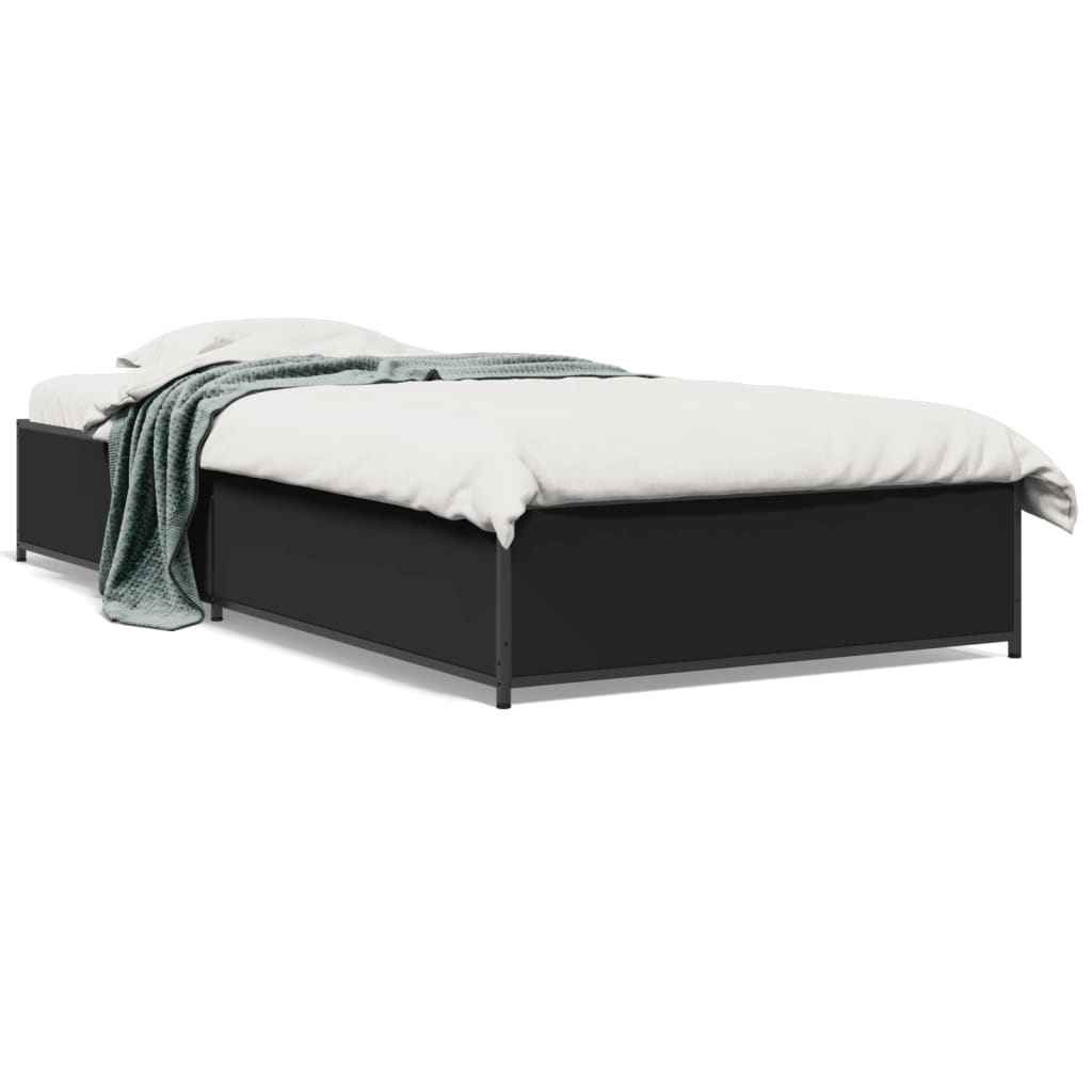 Bedframe bewerkt hout en metaal zwart 75x190 cm is nu te koop bij PeponiXL, paradijselijk wonen!