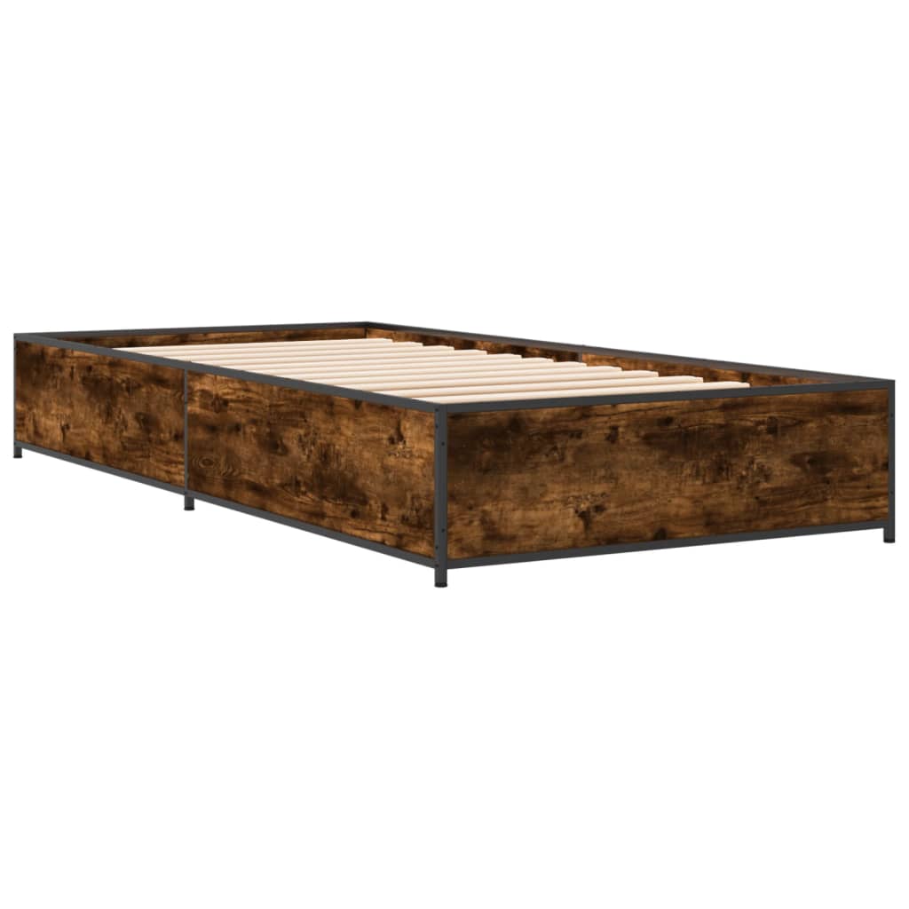 Bedframe bewerkt hout en metaal gerookt eikenkleurig 75x190 cm is nu te koop bij PeponiXL, paradijselijk wonen!