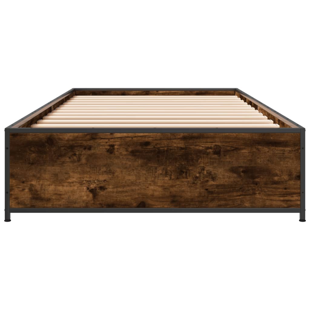 Bedframe bewerkt hout en metaal gerookt eikenkleurig 75x190 cm is nu te koop bij PeponiXL, paradijselijk wonen!