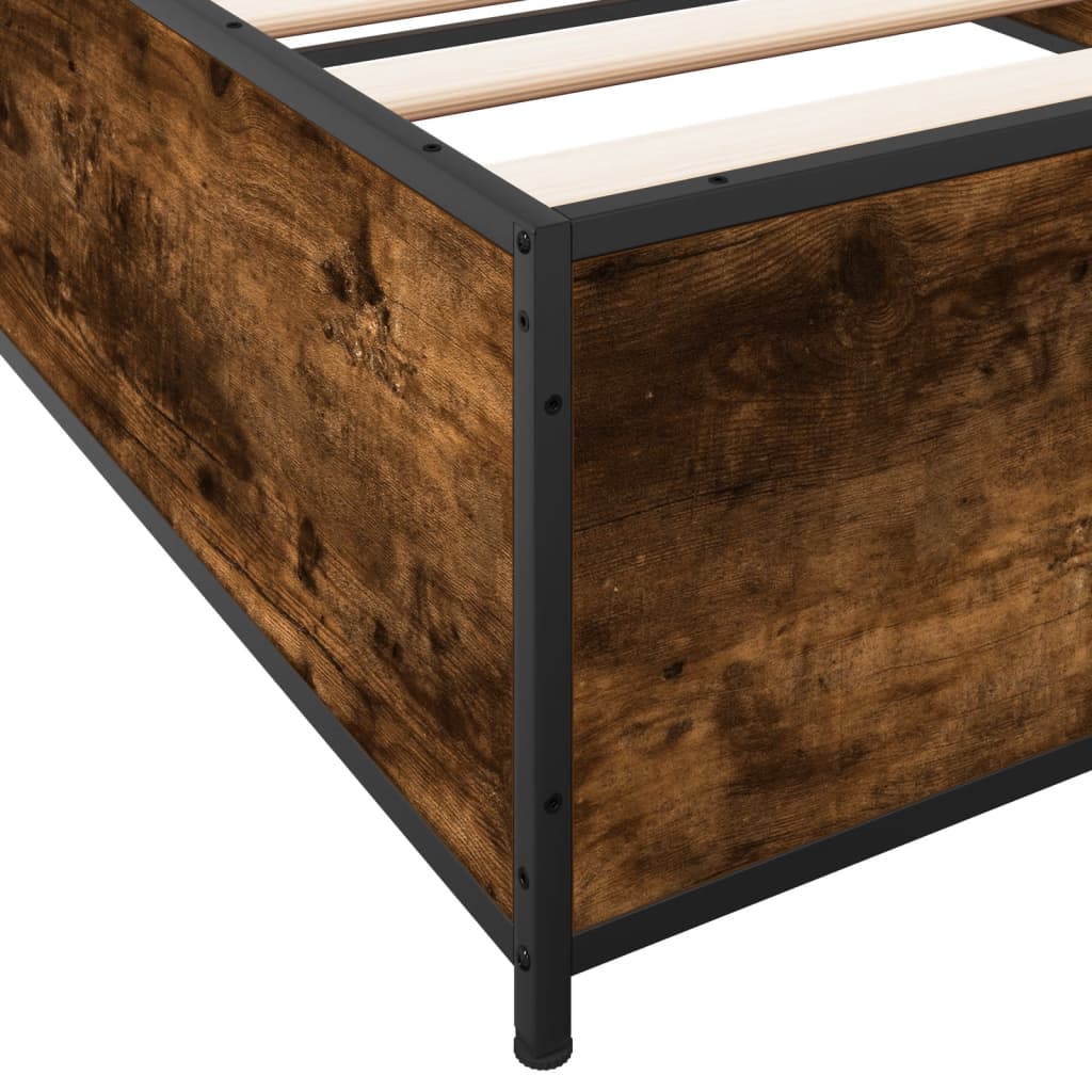 Bedframe bewerkt hout en metaal gerookt eikenkleurig 75x190 cm is nu te koop bij PeponiXL, paradijselijk wonen!