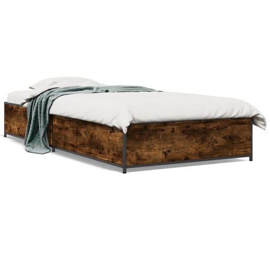 Bedframe bewerkt hout en metaal gerookt eikenkleurig 75x190 cm is nu te koop bij PeponiXL, paradijselijk wonen!