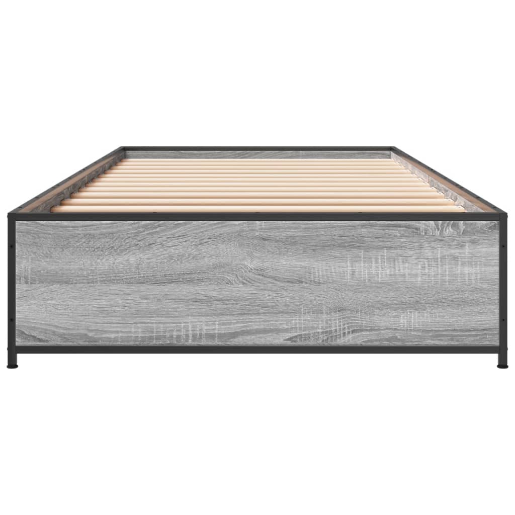 Bedframe bewerkt hout en metaal grijs sonoma eiken 75x190 cm is nu te koop bij PeponiXL, paradijselijk wonen!