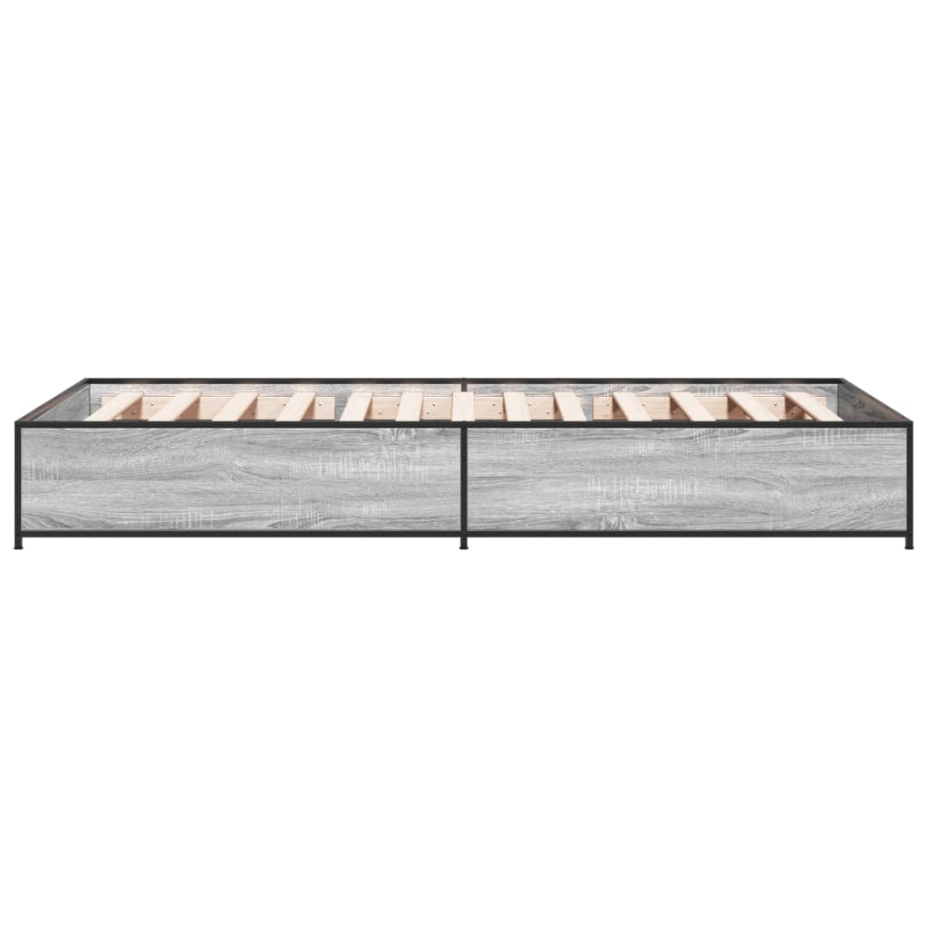 Bedframe bewerkt hout en metaal grijs sonoma eiken 75x190 cm is nu te koop bij PeponiXL, paradijselijk wonen!