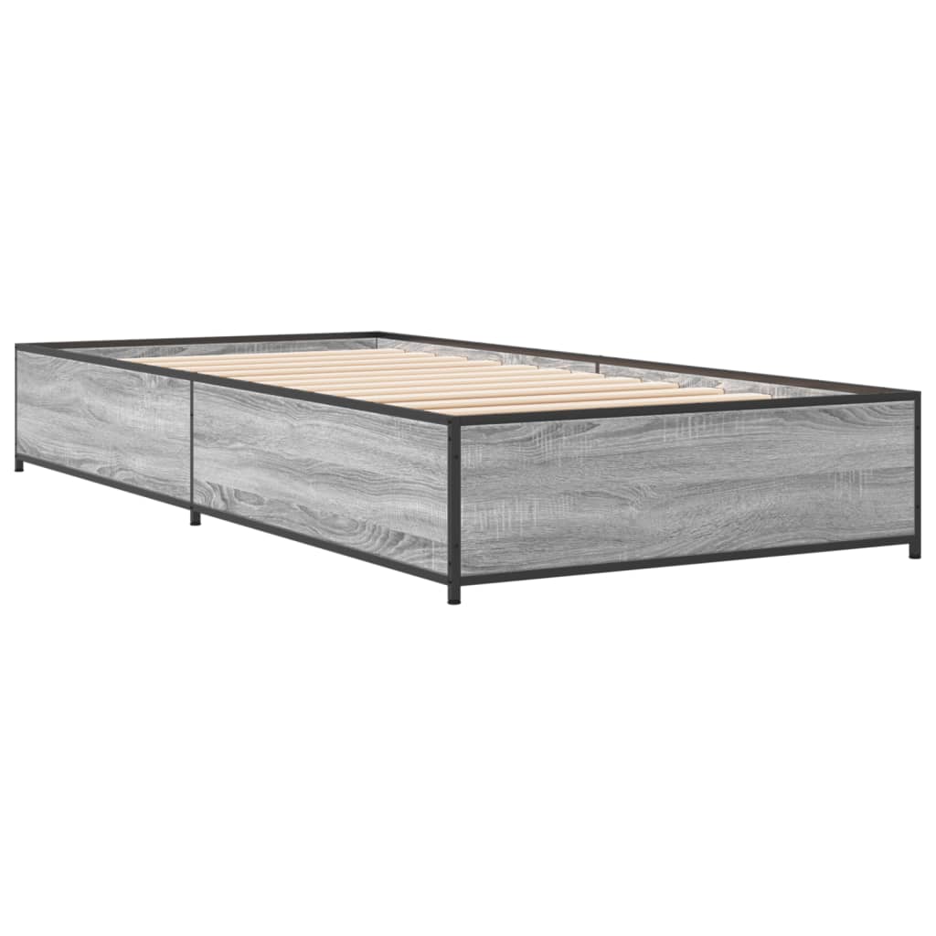 Bedframe bewerkt hout en metaal grijs sonoma eiken 75x190 cm is nu te koop bij PeponiXL, paradijselijk wonen!