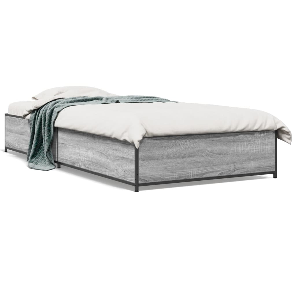 Bedframe bewerkt hout en metaal grijs sonoma eiken 75x190 cm is nu te koop bij PeponiXL, paradijselijk wonen!