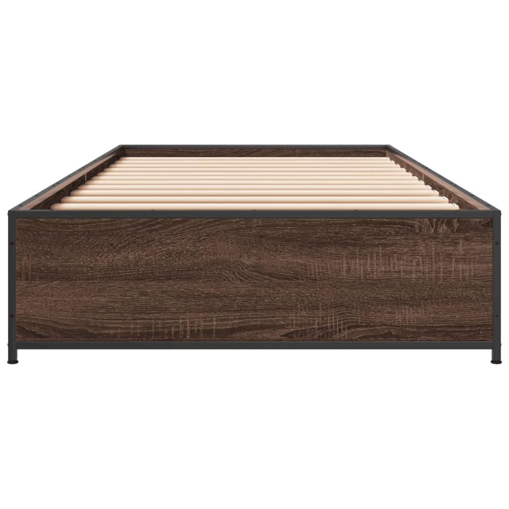 Bedframe bewerkt hout en metaal bruin eikenkleurig 75x190 cm is nu te koop bij PeponiXL, paradijselijk wonen!