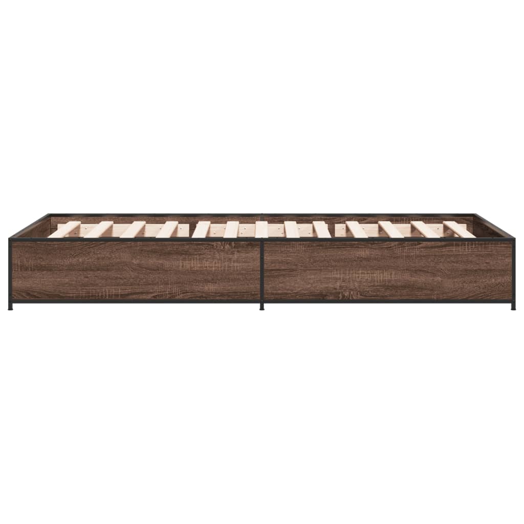 Bedframe bewerkt hout en metaal bruin eikenkleurig 75x190 cm is nu te koop bij PeponiXL, paradijselijk wonen!