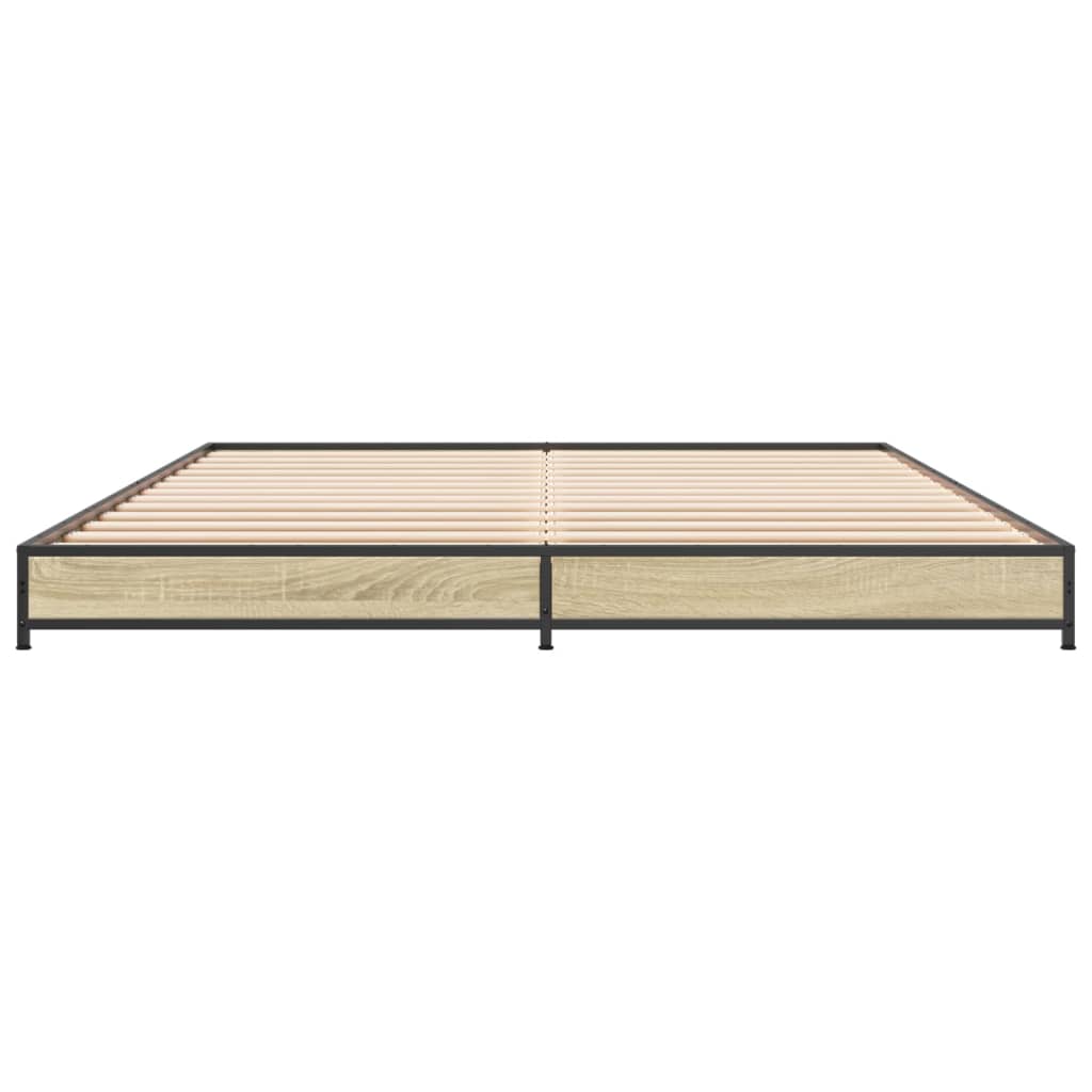 Bedframe bewerkt hout metaal sonoma eikenkleurig 120x200 cm is nu te koop bij PeponiXL, paradijselijk wonen!