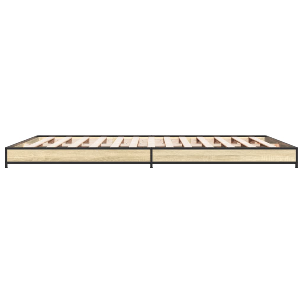 Bedframe bewerkt hout metaal sonoma eikenkleurig 120x200 cm is nu te koop bij PeponiXL, paradijselijk wonen!