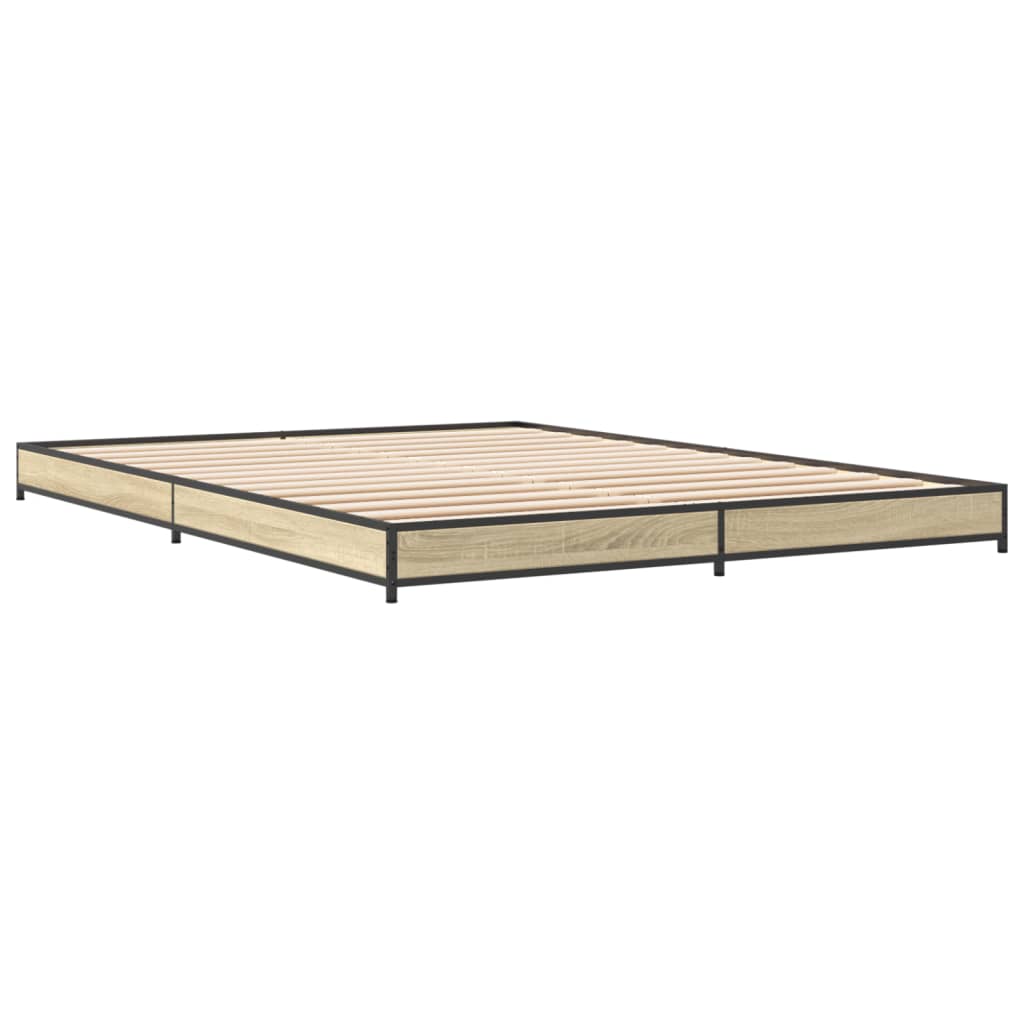 Bedframe bewerkt hout metaal sonoma eikenkleurig 120x200 cm is nu te koop bij PeponiXL, paradijselijk wonen!
