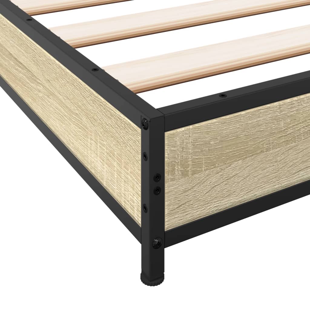 Bedframe bewerkt hout metaal sonoma eikenkleurig 120x200 cm is nu te koop bij PeponiXL, paradijselijk wonen!