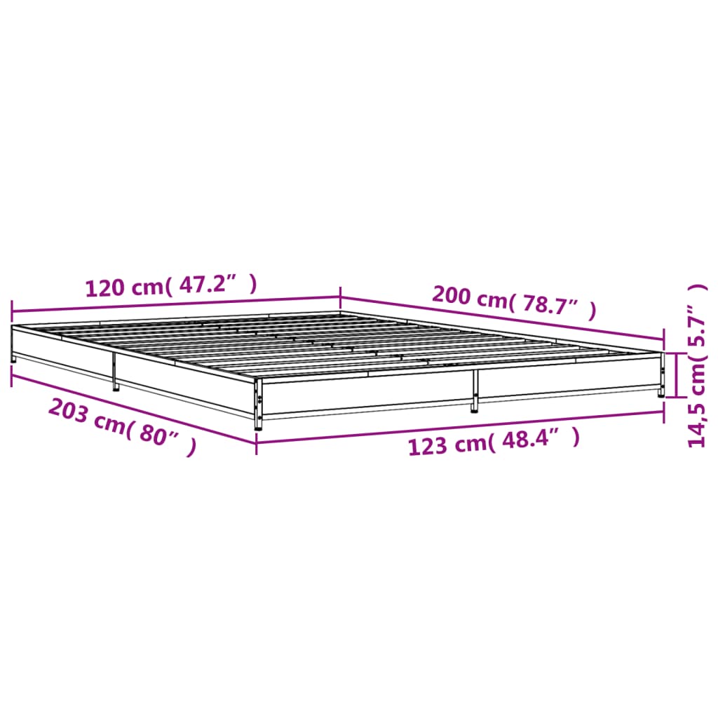 Bedframe bewerkt hout metaal sonoma eikenkleurig 120x200 cm is nu te koop bij PeponiXL, paradijselijk wonen!