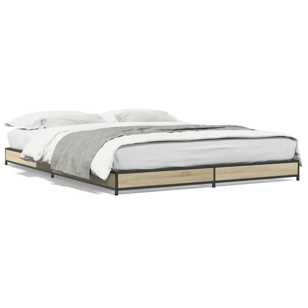 Bedframe bewerkt hout metaal sonoma eikenkleurig 120x200 cm is nu te koop bij PeponiXL, paradijselijk wonen!