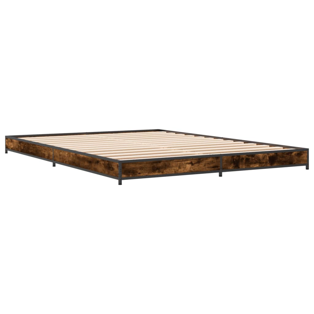 Bedframe bewerkt hout metaal gerookt eikenkleurig 120x200 cm is nu te koop bij PeponiXL, paradijselijk wonen!