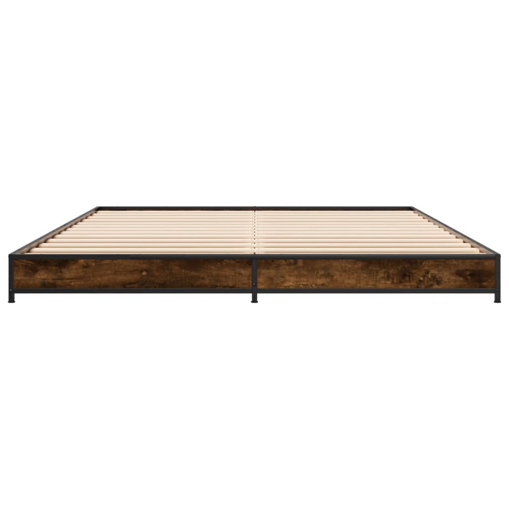 Bedframe bewerkt hout metaal gerookt eikenkleurig 120x200 cm is nu te koop bij PeponiXL, paradijselijk wonen!