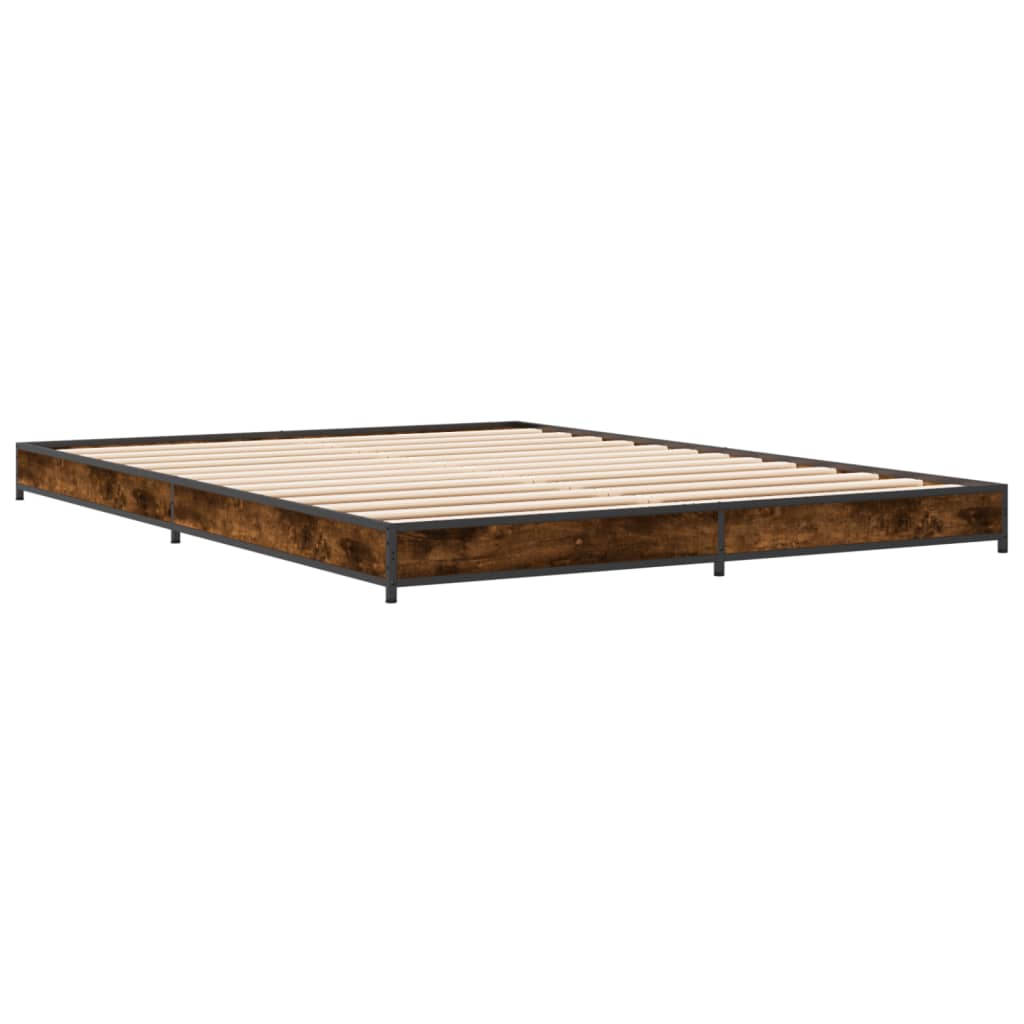 Bedframe bewerkt hout metaal gerookt eikenkleurig 120x200 cm is nu te koop bij PeponiXL, paradijselijk wonen!