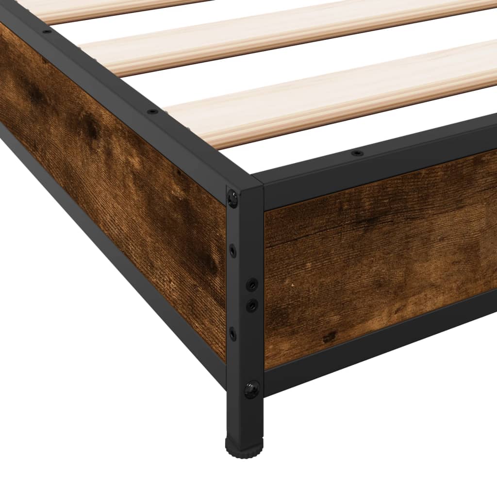 Bedframe bewerkt hout metaal gerookt eikenkleurig 120x200 cm is nu te koop bij PeponiXL, paradijselijk wonen!