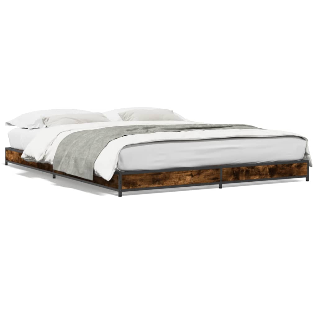 Bedframe bewerkt hout metaal gerookt eikenkleurig 120x200 cm is nu te koop bij PeponiXL, paradijselijk wonen!