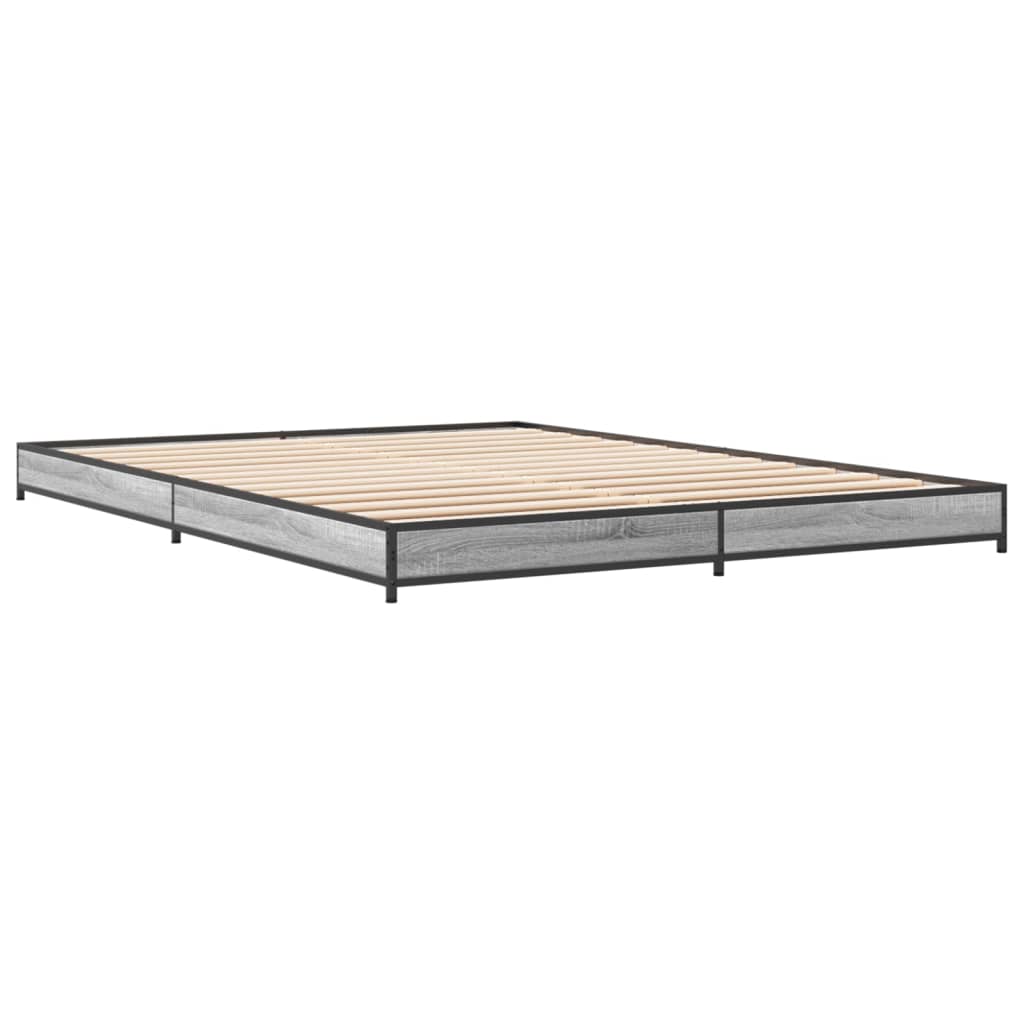 Bedframe bewerkt hout metaal grijs sonoma eiken 120x200 cm is nu te koop bij PeponiXL, paradijselijk wonen!