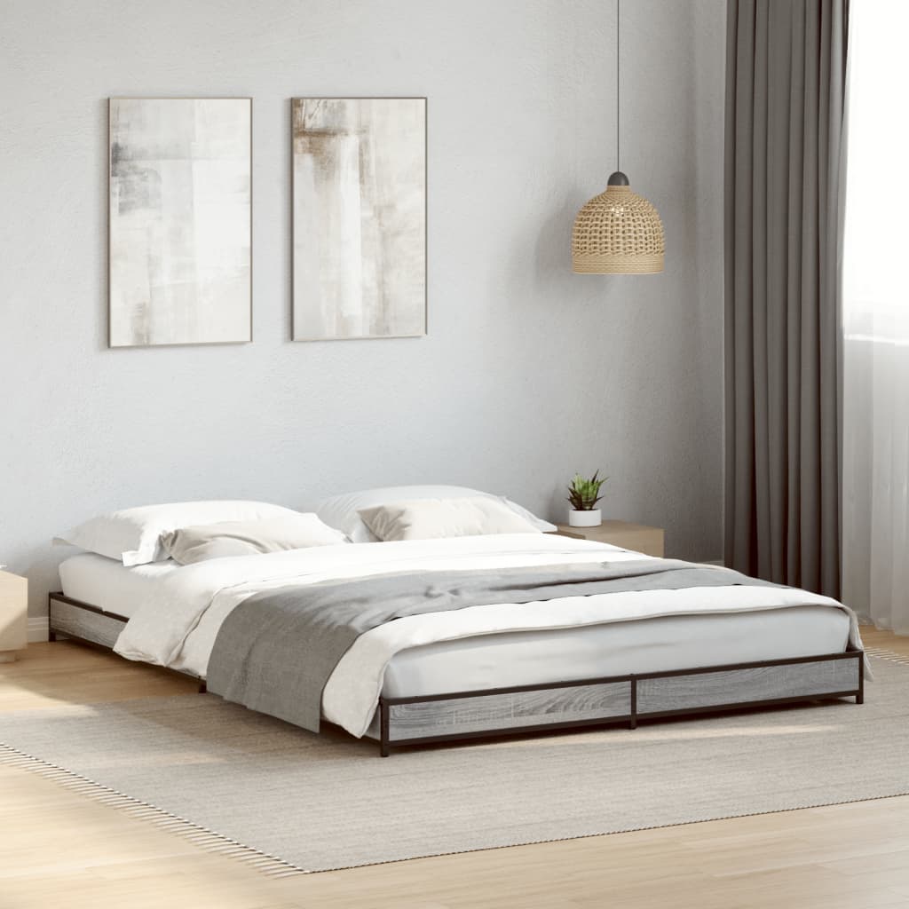 Bedframe bewerkt hout metaal grijs sonoma eiken 120x200 cm is nu te koop bij PeponiXL, paradijselijk wonen!