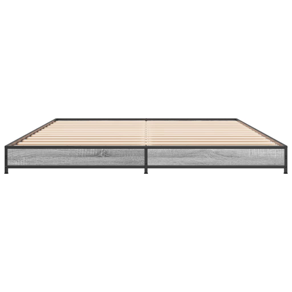 Bedframe bewerkt hout metaal grijs sonoma eiken 120x200 cm is nu te koop bij PeponiXL, paradijselijk wonen!