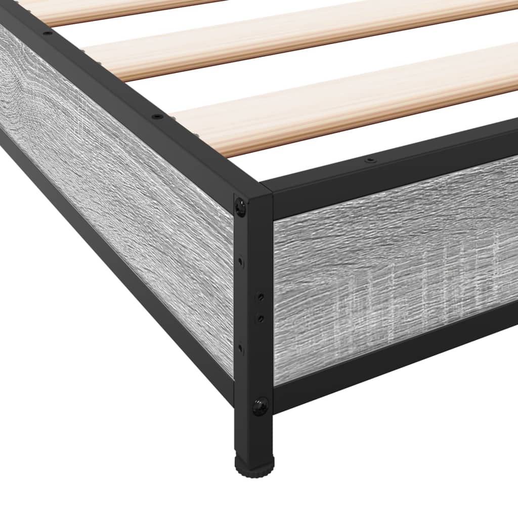 Bedframe bewerkt hout metaal grijs sonoma eiken 120x200 cm is nu te koop bij PeponiXL, paradijselijk wonen!